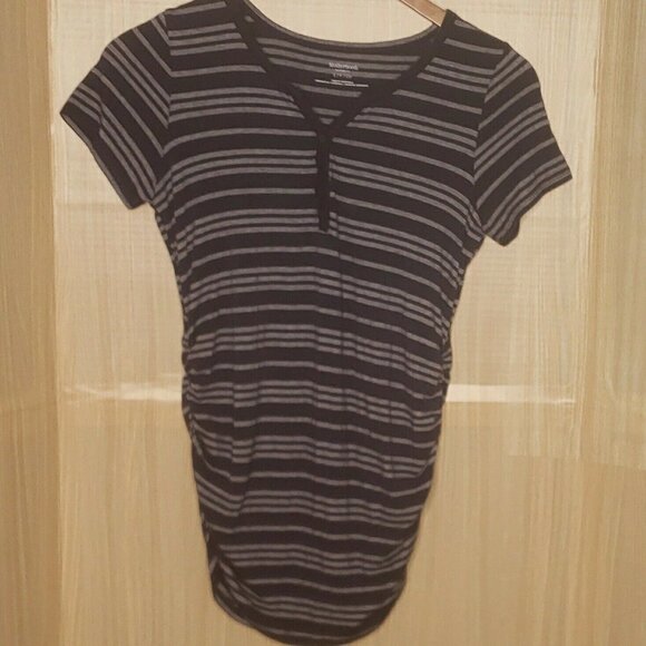 Motherhood Maternity Womens Short Sleeve Tunic Length Striped Knit Top Small - Picture 1 of 7